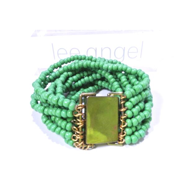 Neiman Marcus Lee Angel Womens Green Sead Bead Layer Clasp Bracelet NWT 298 - Picture 2 of 6
